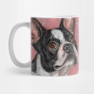 Contemporary Painting of a Cute Boston Terrier on Pink Background Mug